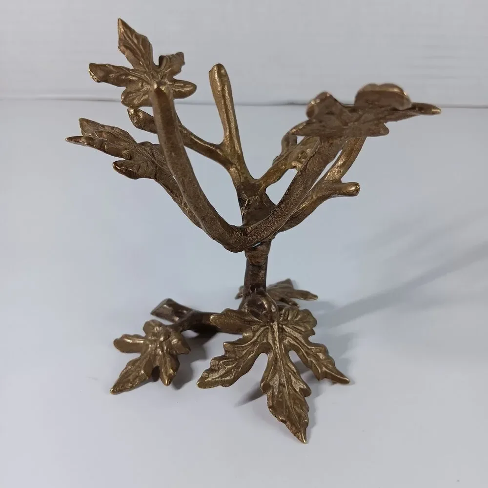 Vtg Brass Tree Branch Leaf Display Stand Jewelry Trinket Ring Holder Decorative
